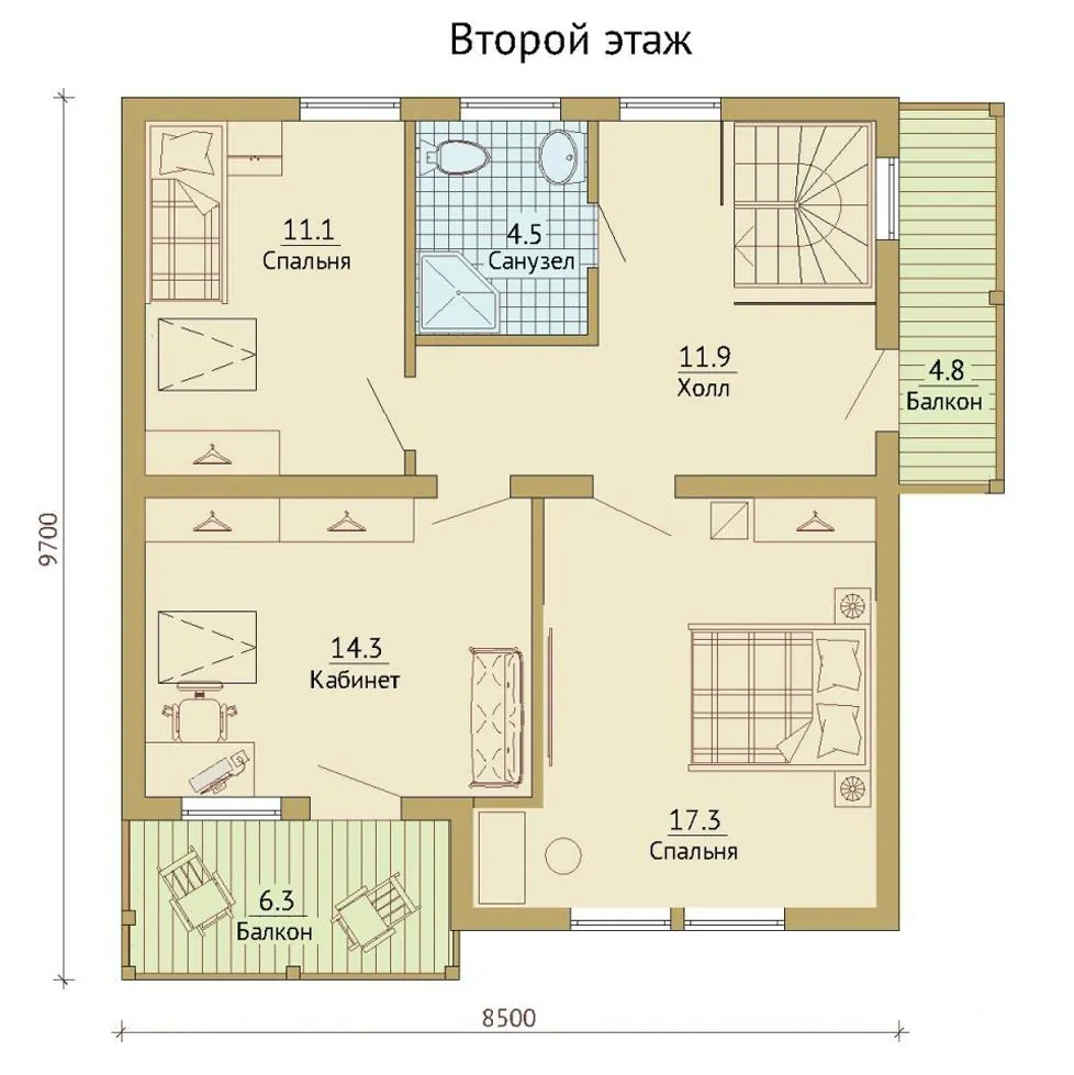 Дом 9,0 х 9,0 143,8 кв/м., фото 3